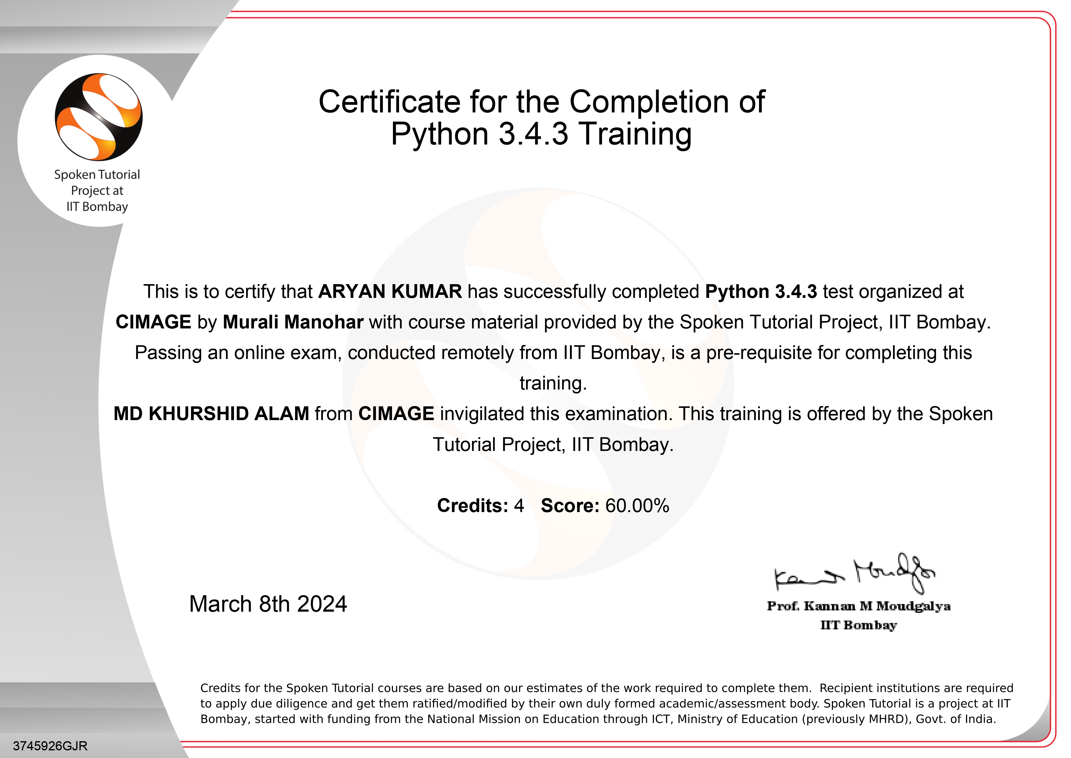 Certificate in Python